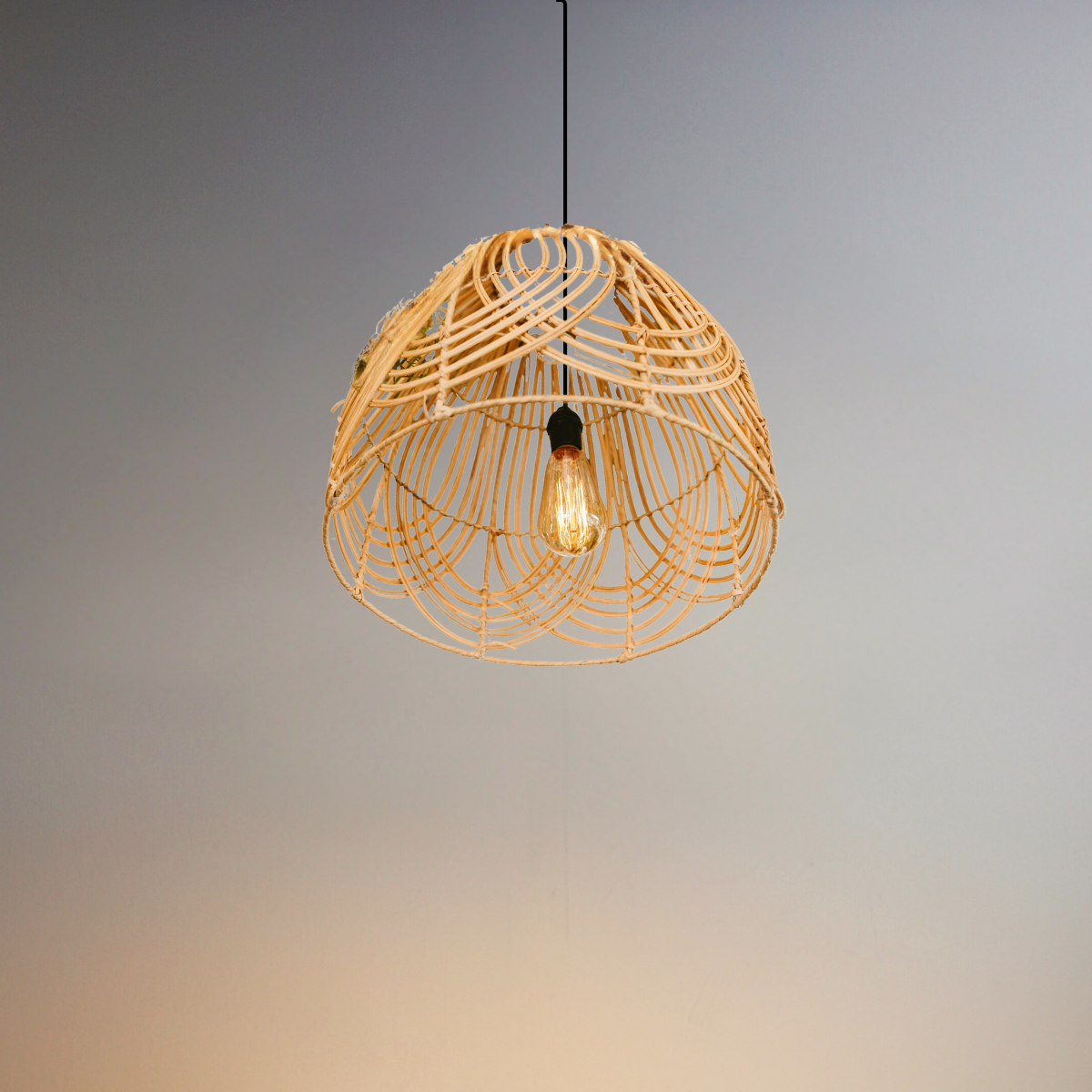 Boho Rattan Dome-Pendant Light