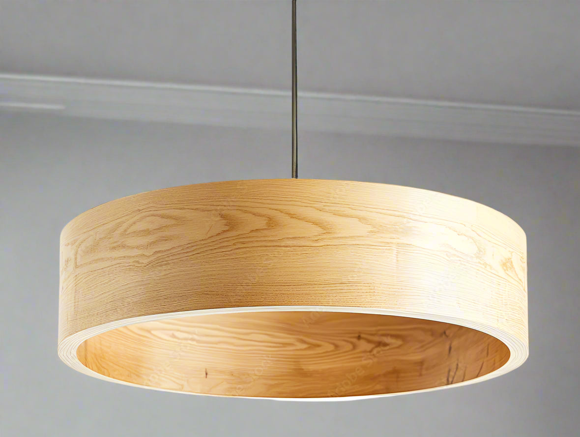 Wooden pendant light on a white background