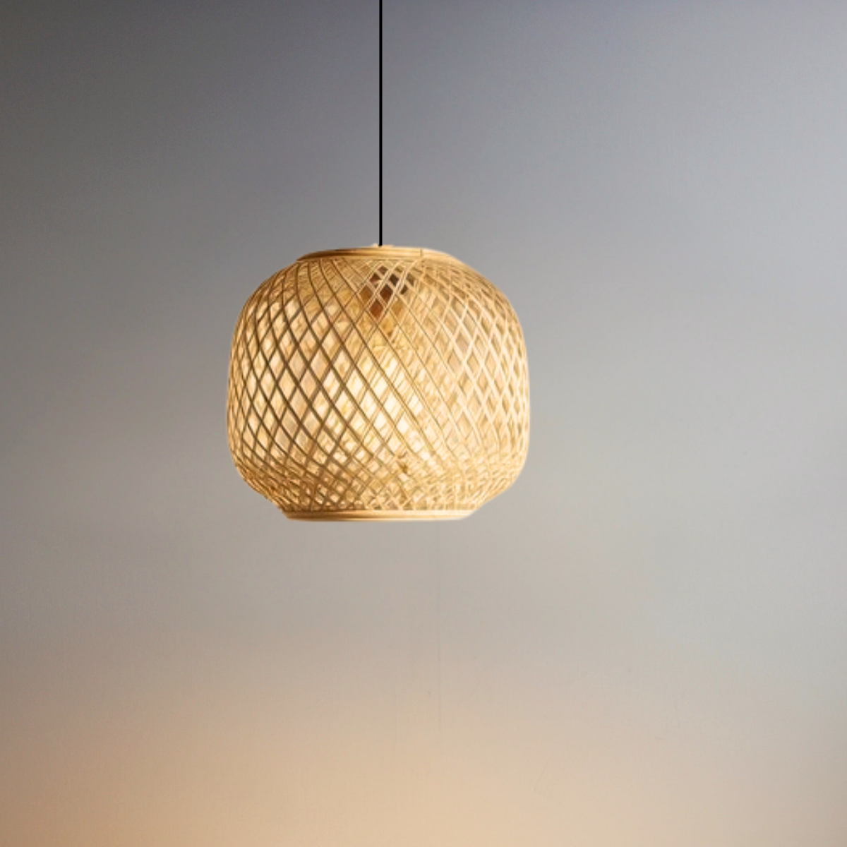 Japandi-Style Bamboo Basket-Pendant Light
