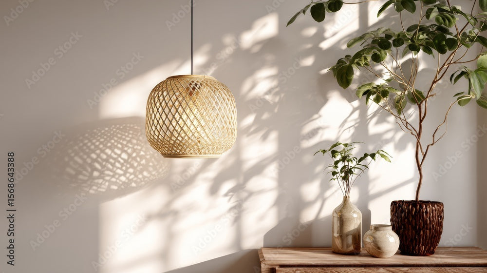 Japandi-Style Bamboo Basket-Pendant Light
