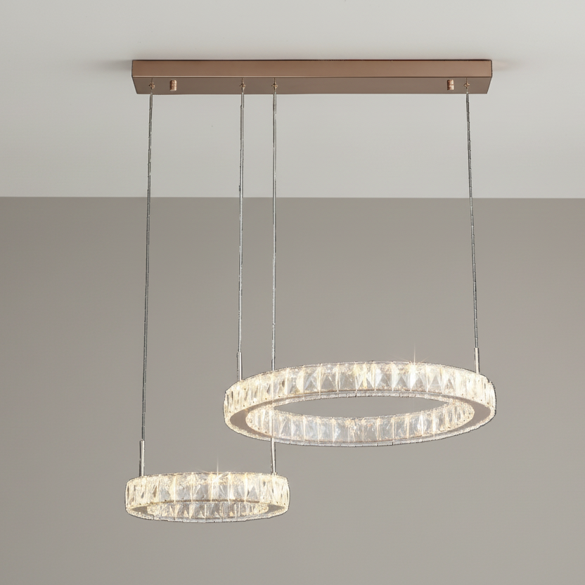 GIRONA Pendelleuchte, Ø 50 cm, Gold, Metall, Kristall (Dimmbar)