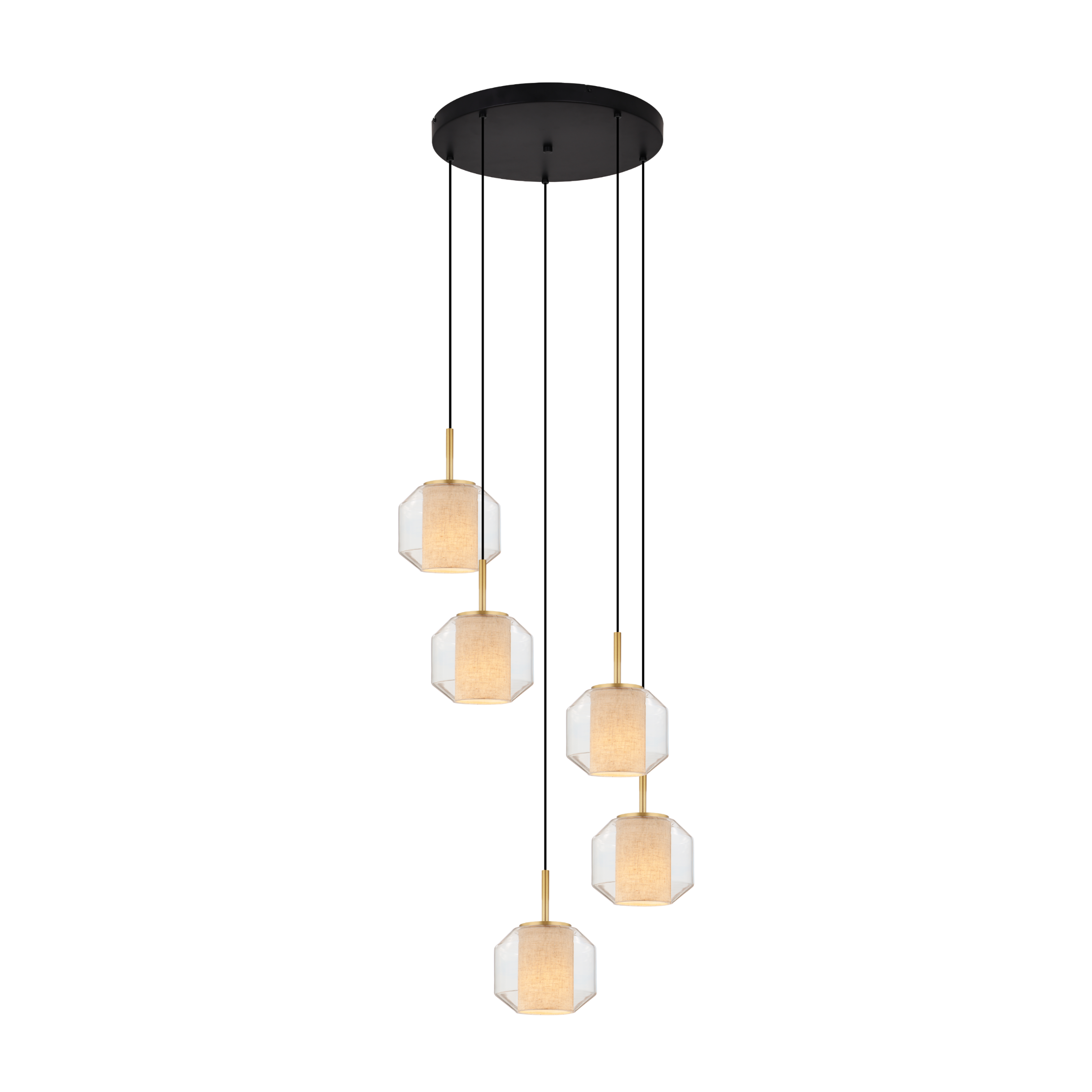 SOLIX Pendelleuchte, Ø 73.5 cm, Mattschwarz/gold, Metall, Glas