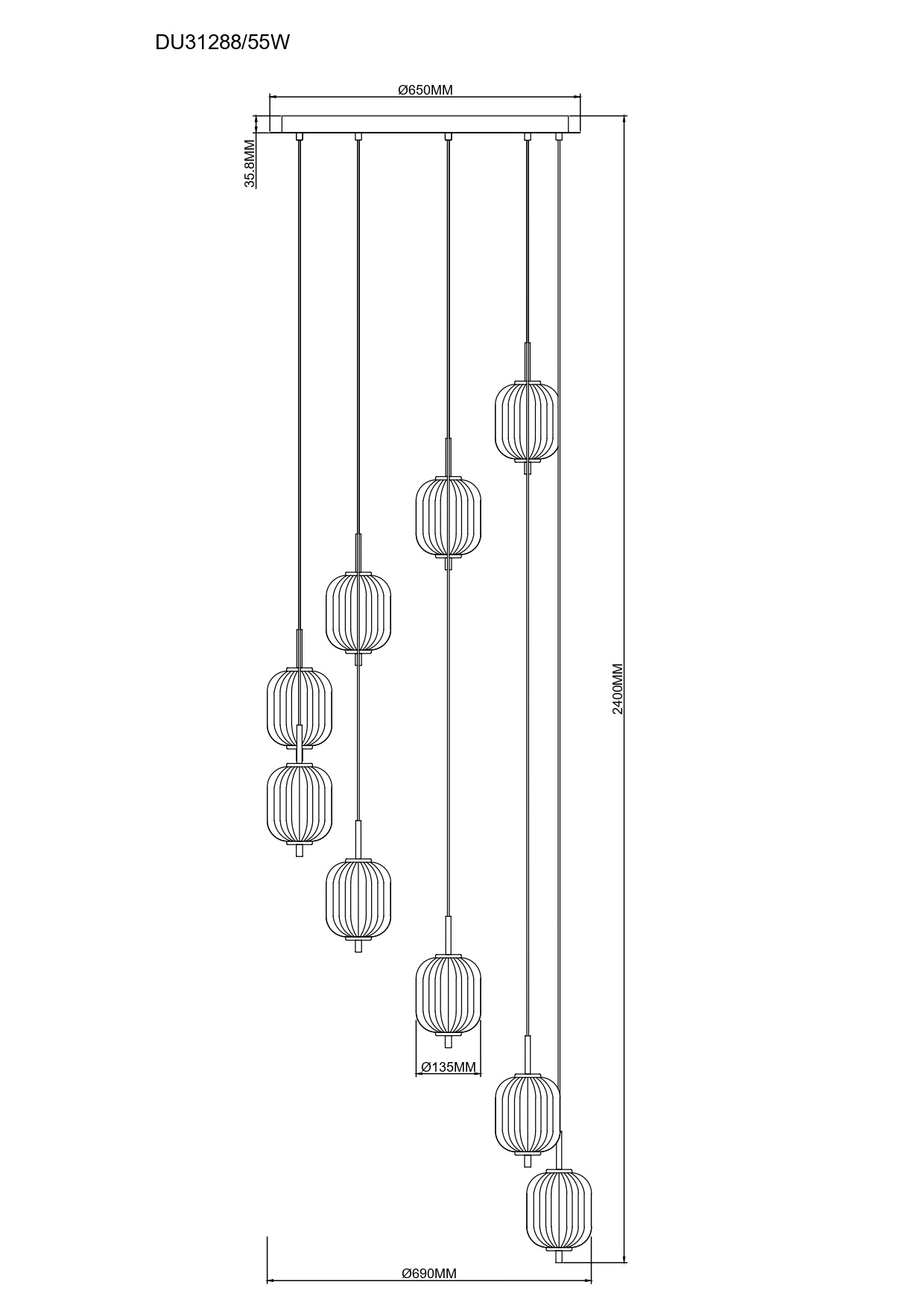 AKARI Pendelleuchte, Ø 69 cm, Gold, Metall, Glas (Dimmbar, mit Fernbedienung, CCT Lichtsteuerung)