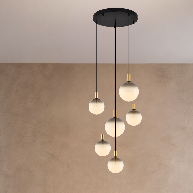 NUA Pendelleuchte, Ø 75 cm, Mattschwarz/gold, Metall, Glas