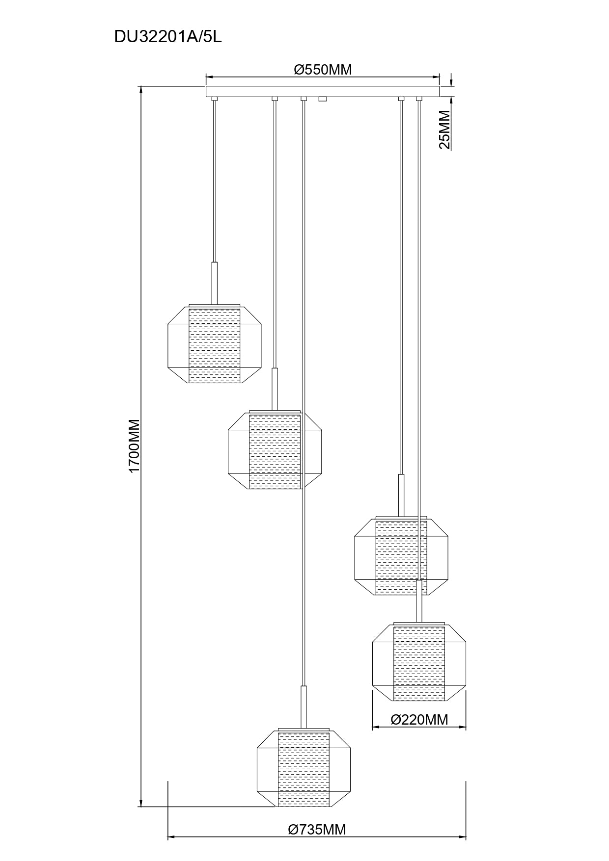 SOLIX Pendelleuchte, Ø 73.5 cm, Mattschwarz/gold, Metall, Glas