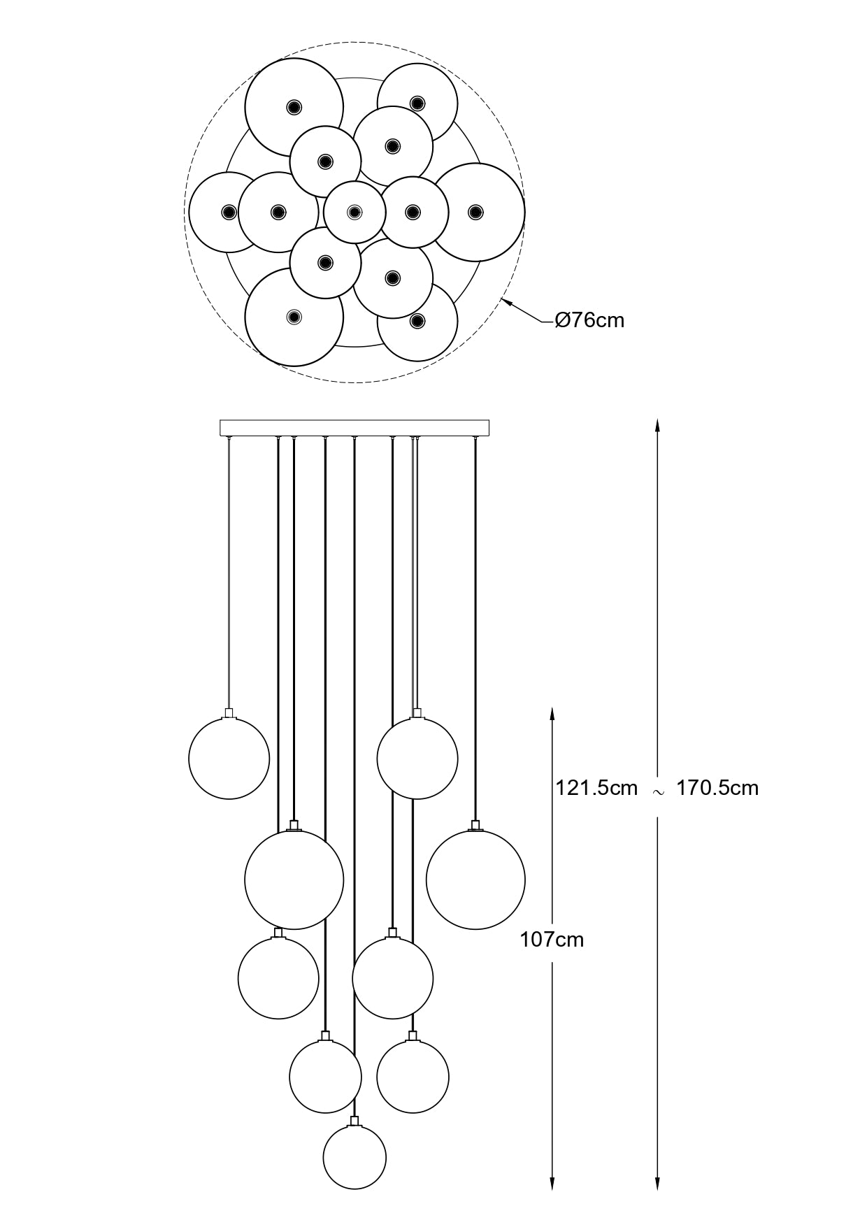 MILAN Pendelleuchte, Ø 76 cm, Gold, Metall, Glas