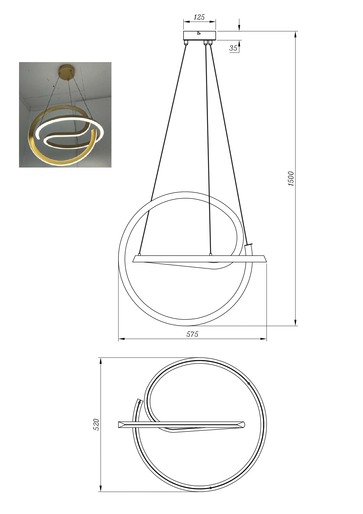 VELENNE Pendelleuchte, Ø 52 cm, Gold, Metall, Silikon