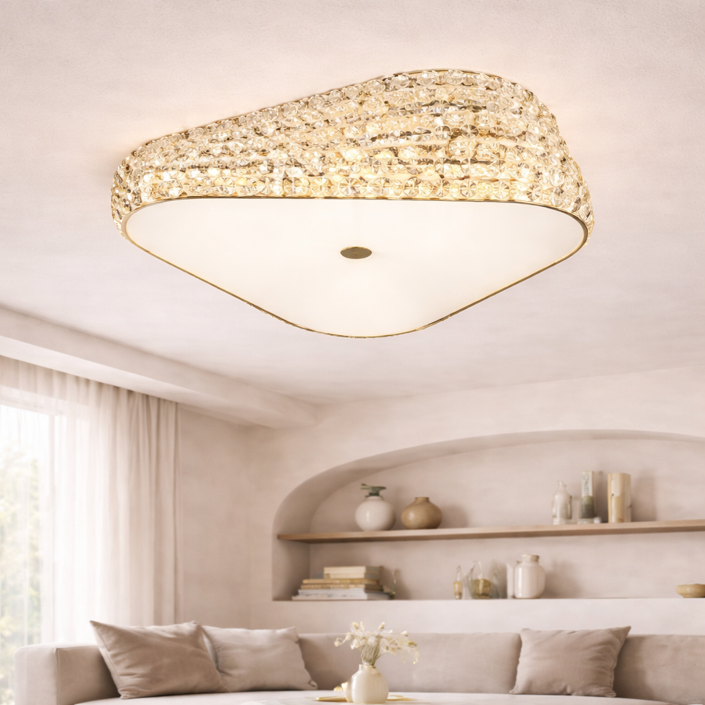 BABYLON Deckenleuchte, Ø 55 cm, Gold, Metall, Kristall (Dimmbar)