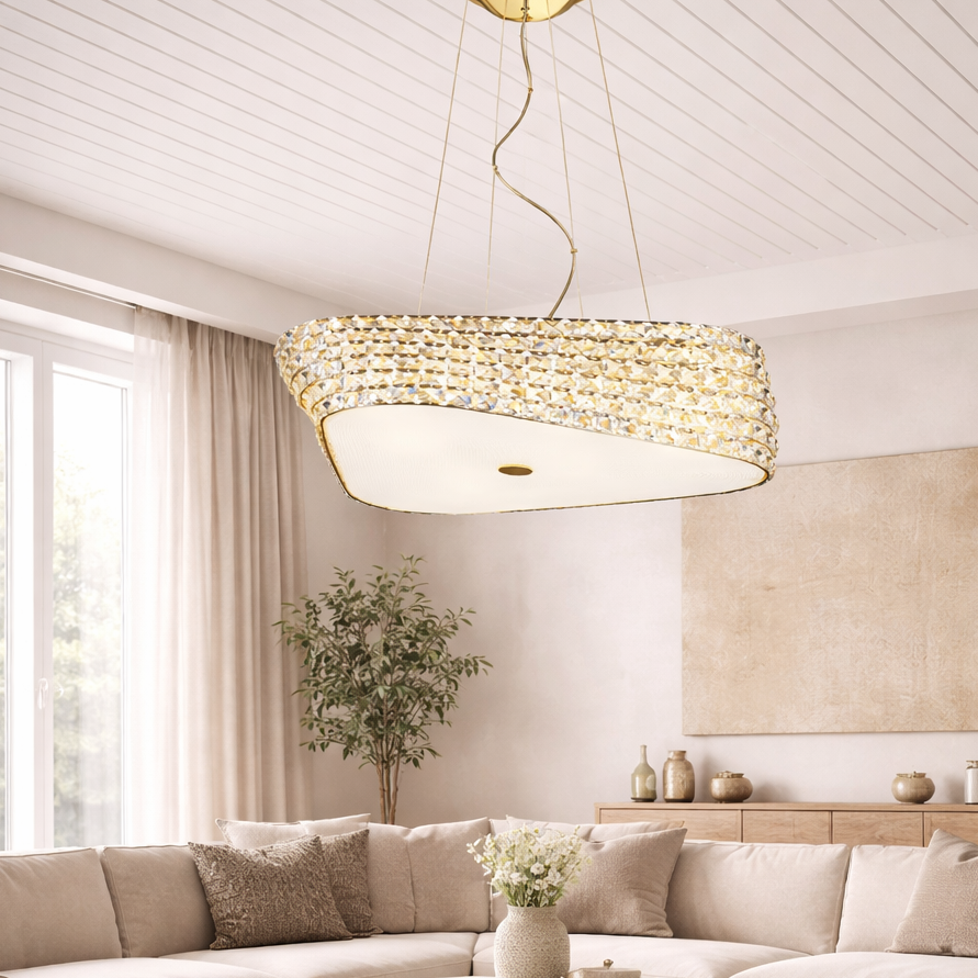 BABYLON Pendelleuchte, Ø 55 cm, Gold, Metall, Kristall (Dimmbar)