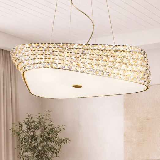 BABYLON Pendelleuchte, Ø 55 cm, Gold, Metall, Kristall (Dimmbar)