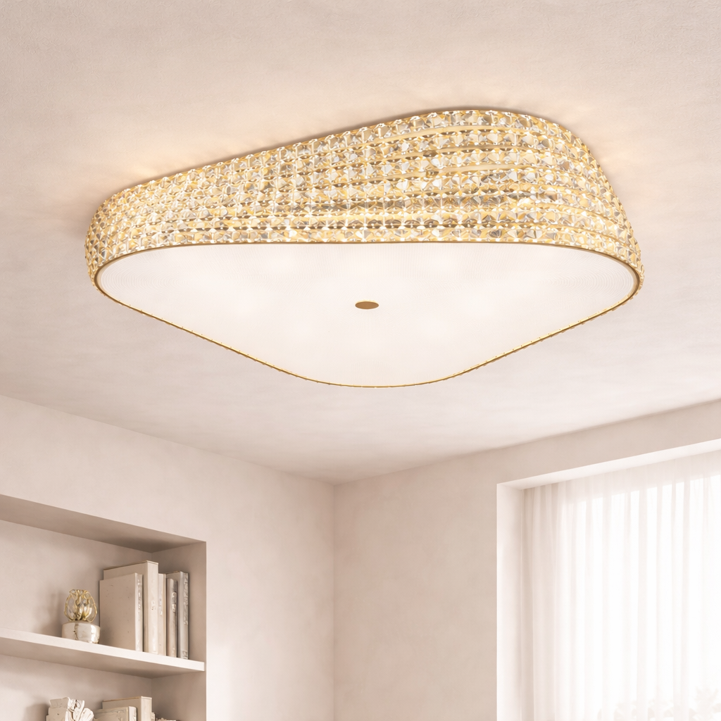 BABYLON Deckenleuchte, Ø 87 cm, Gold, Metall, Kristall (Dimmbar)