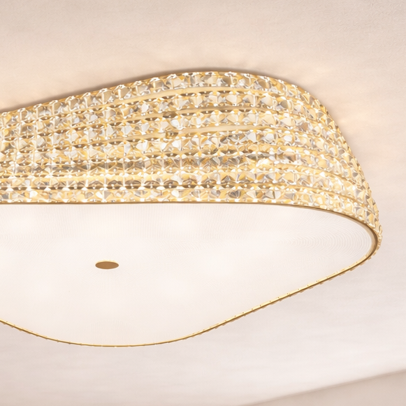 BABYLON Deckenleuchte, Ø 87 cm, Gold, Metall, Kristall (Dimmbar)