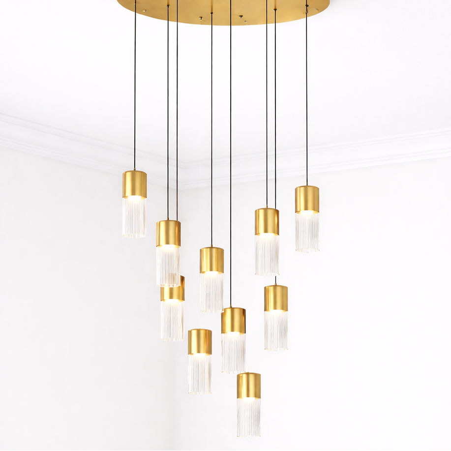 IGGLY Pendelleuchte, Ø 45 cm, Mattschwarz/gold, Metall, Glas (Dimmbar, mit Fernbedienung)