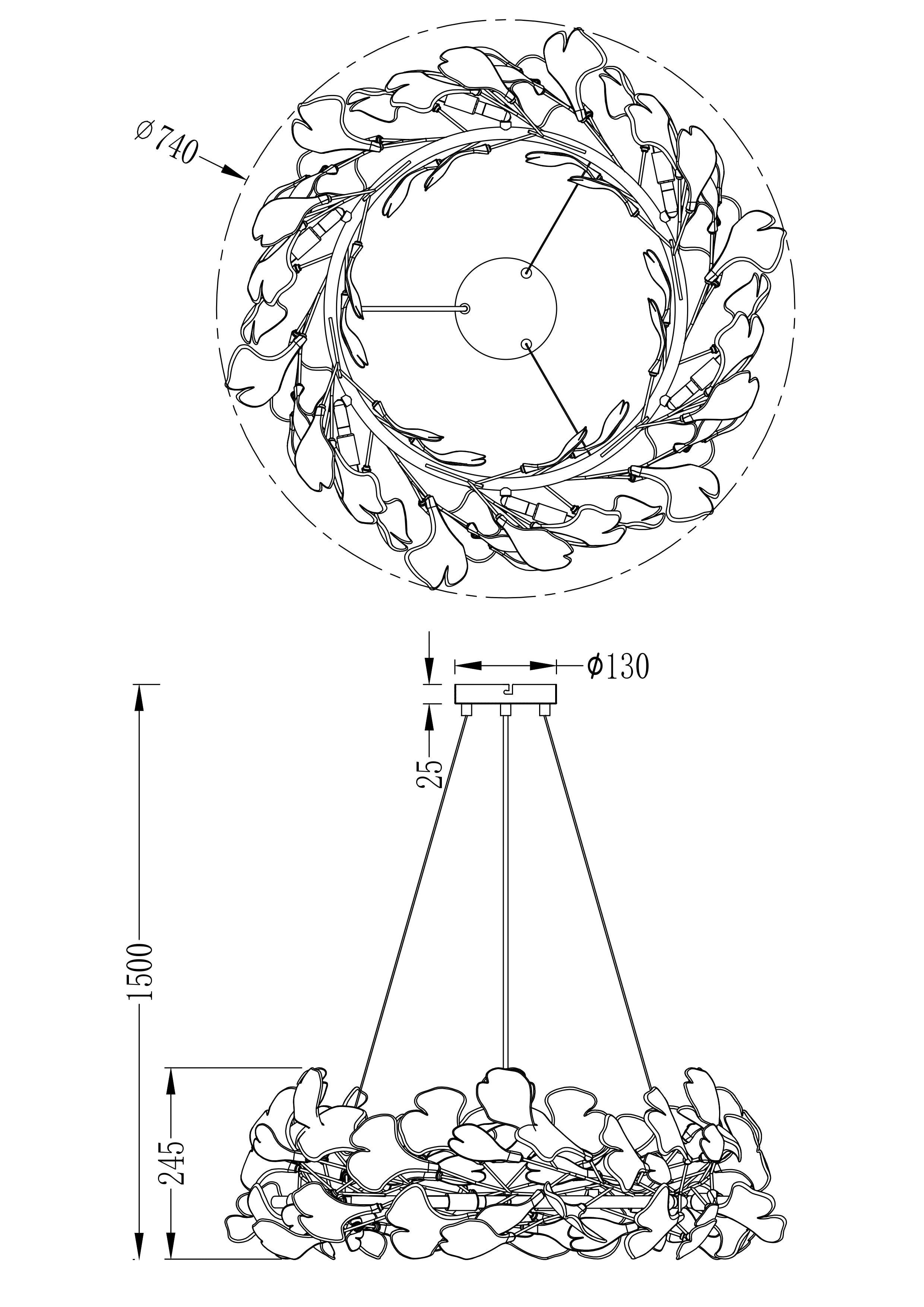 LEAF Pendelleuchte, Ø 74 cm, Gold, Metall, Keramik