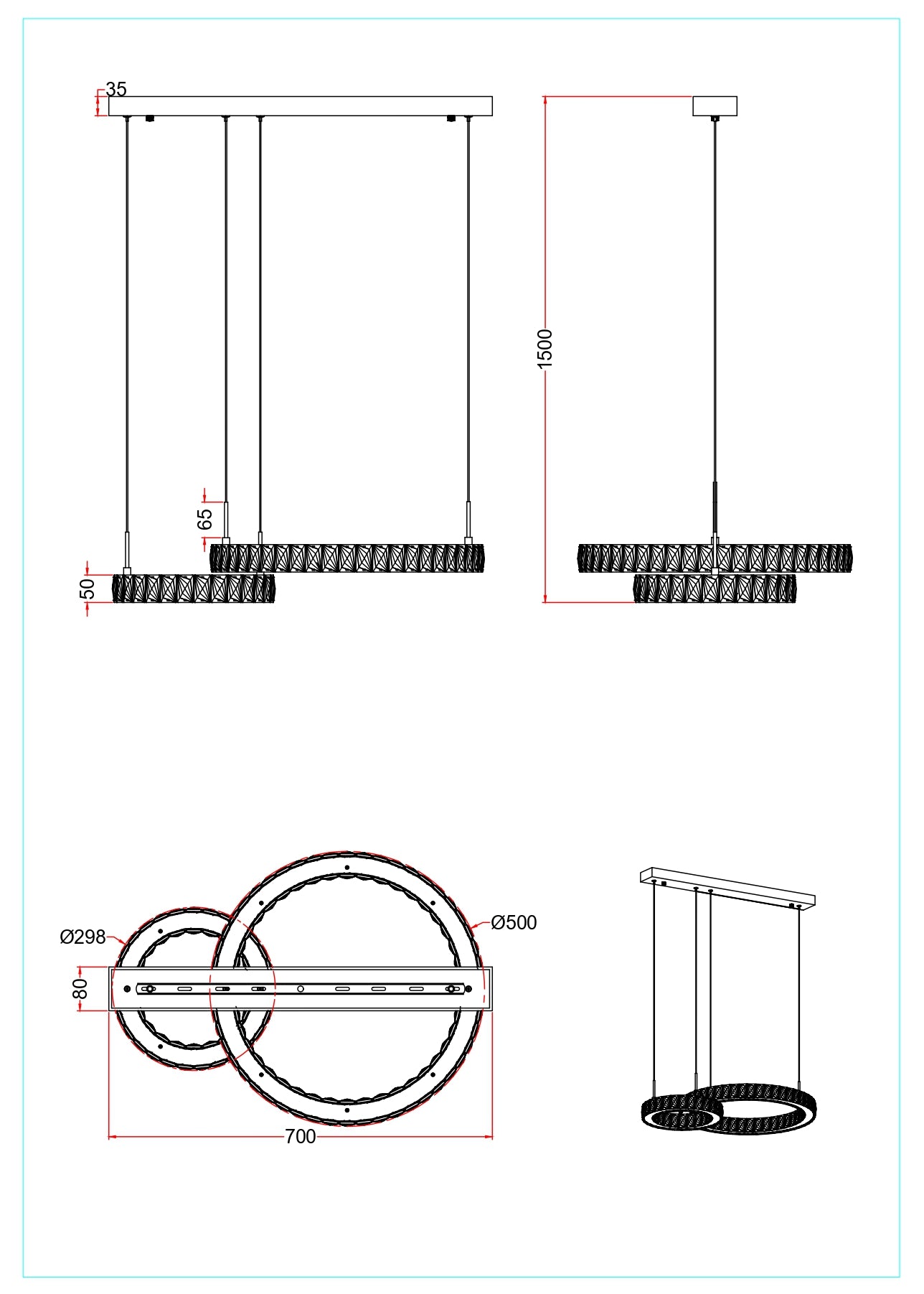 GIRONA Pendelleuchte, Ø 50 cm, Gold, Metall, Kristall (Dimmbar)