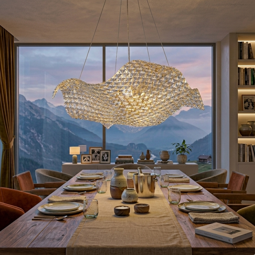 TIARA Pendelleuchte, Ø 56 cm, Gold, Metall, Kristall (Dimmbar)