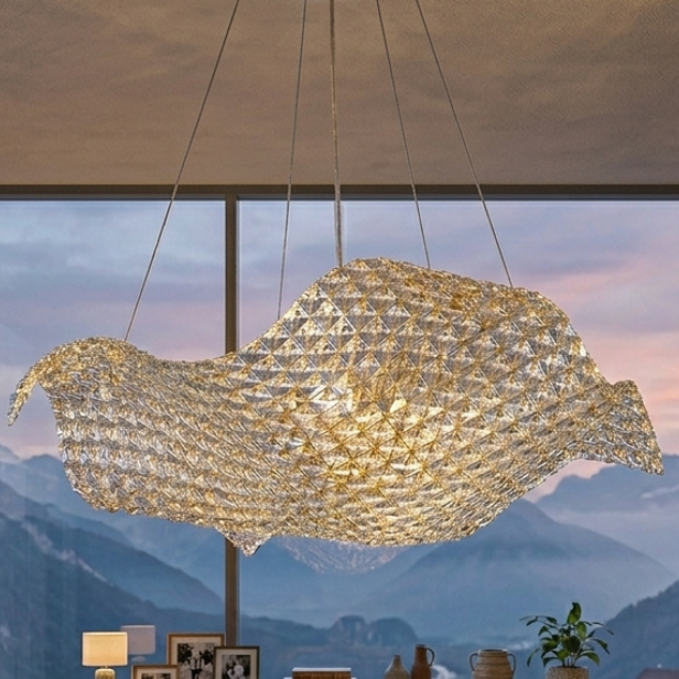 TIARA Pendelleuchte, Ø 56 cm, Gold, Metall, Kristall (Dimmbar)