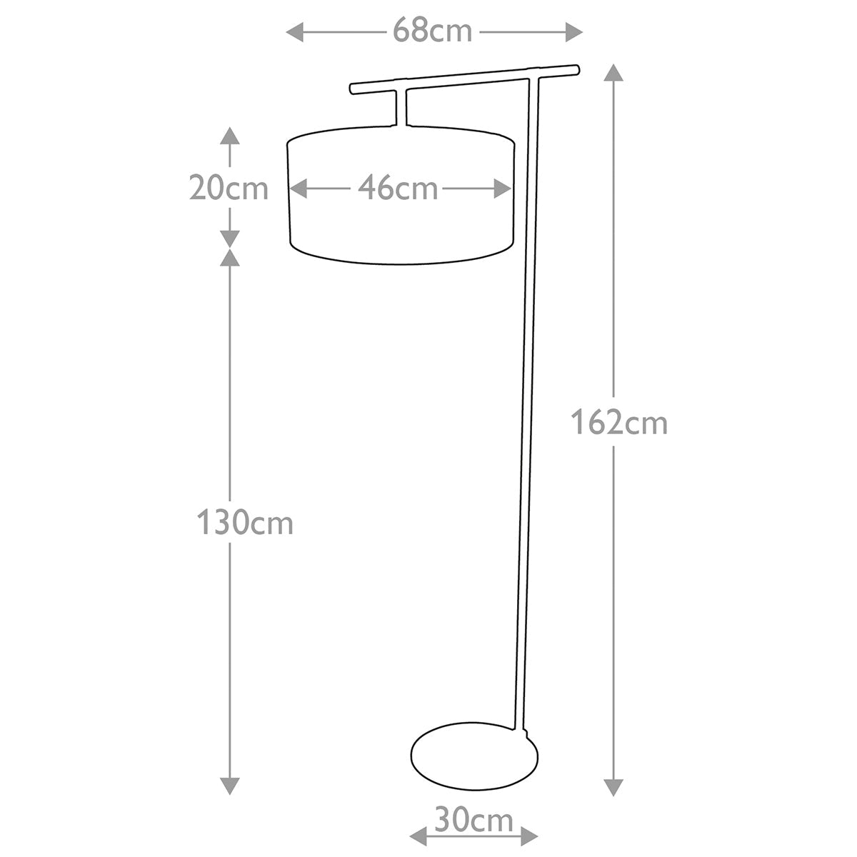 Elstead Balance Stehleuchte Schwarz, Messing – Massskizze