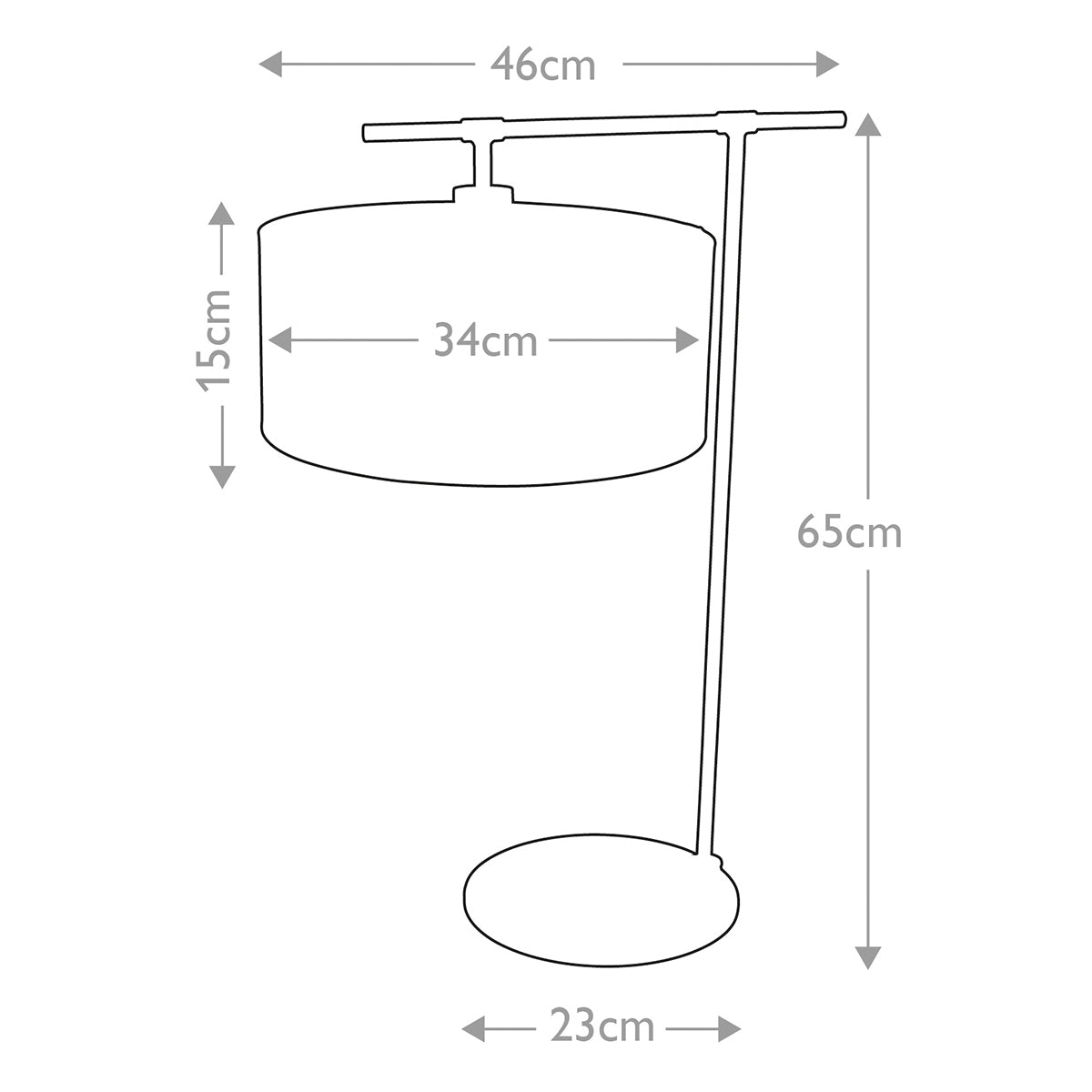 Elstead Balance Tischlampe Schwarz, Messing – Massskizze