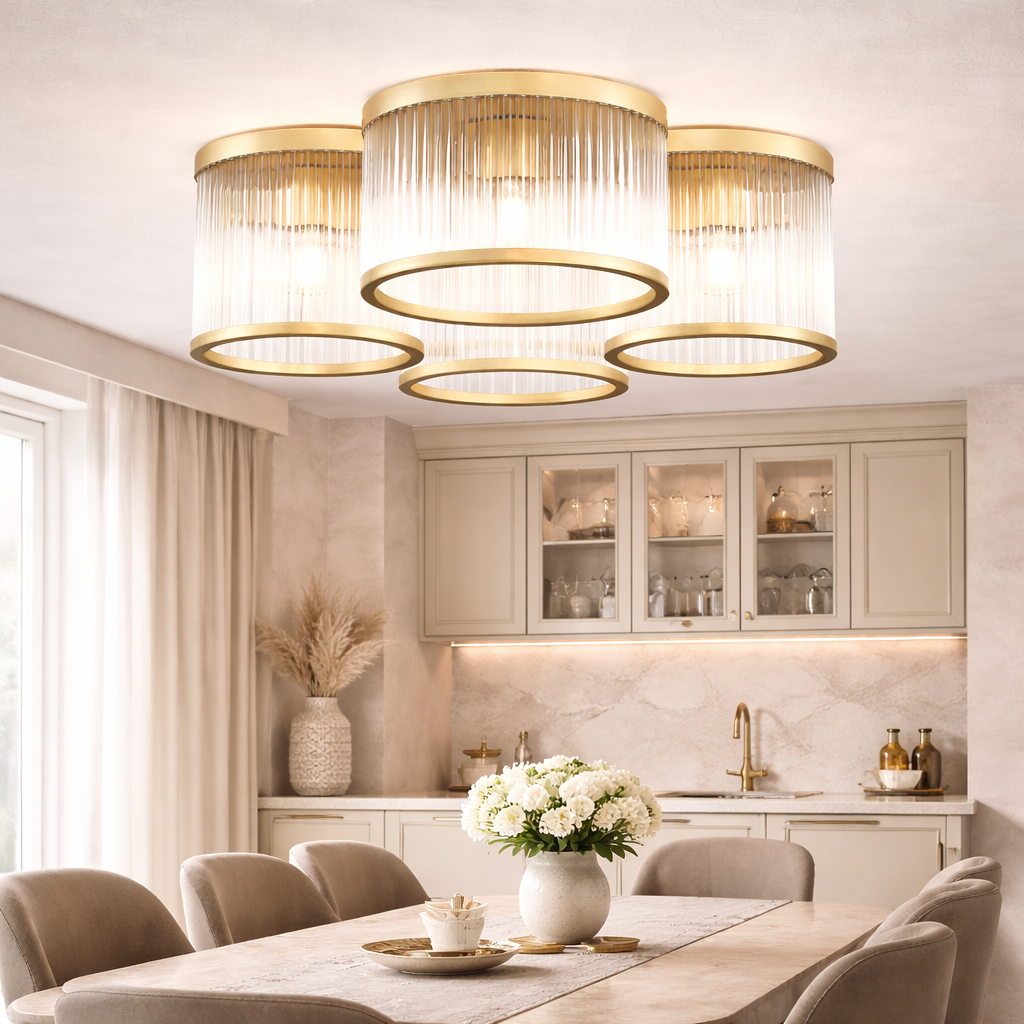 SERGIO Deckenleuchte, Ø 48 cm, Gold, Metall, Glas (Dimmbar)