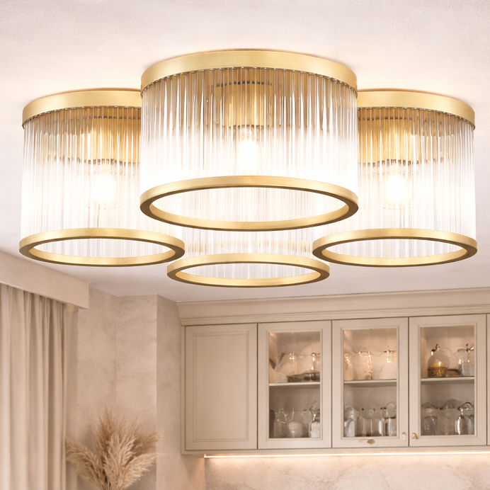 SERGIO Deckenleuchte, Ø 48 cm, Gold, Metall, Glas (Dimmbar)