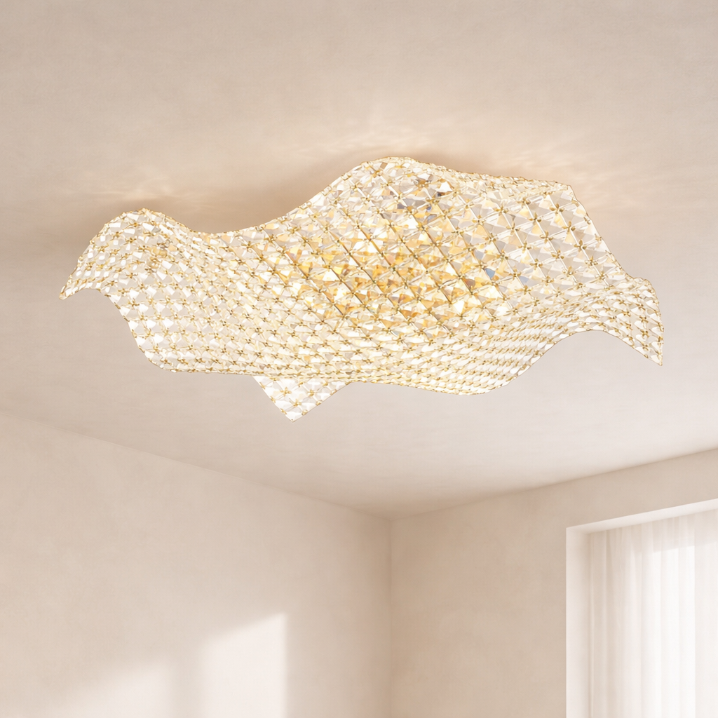 TIARA Deckenleuchte, Ø 56 cm, Gold, Metall, Kristall (Dimmbar)