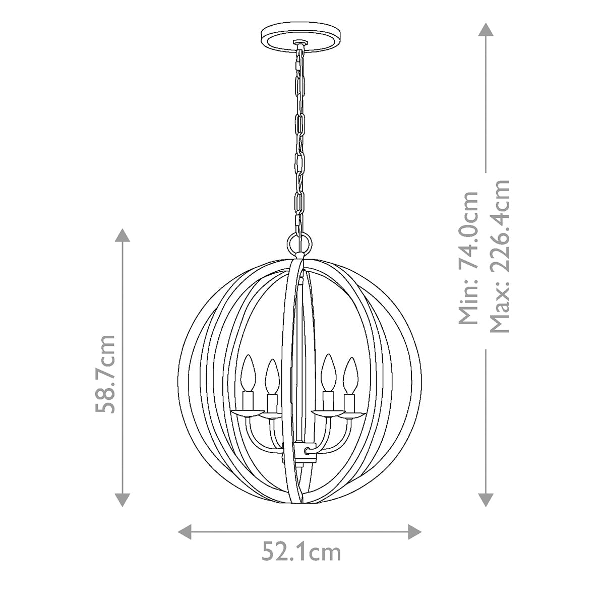 Feiss Allier Pendelleuchte Weathered Oak Wood/Antique Forged Iron – Massskizze