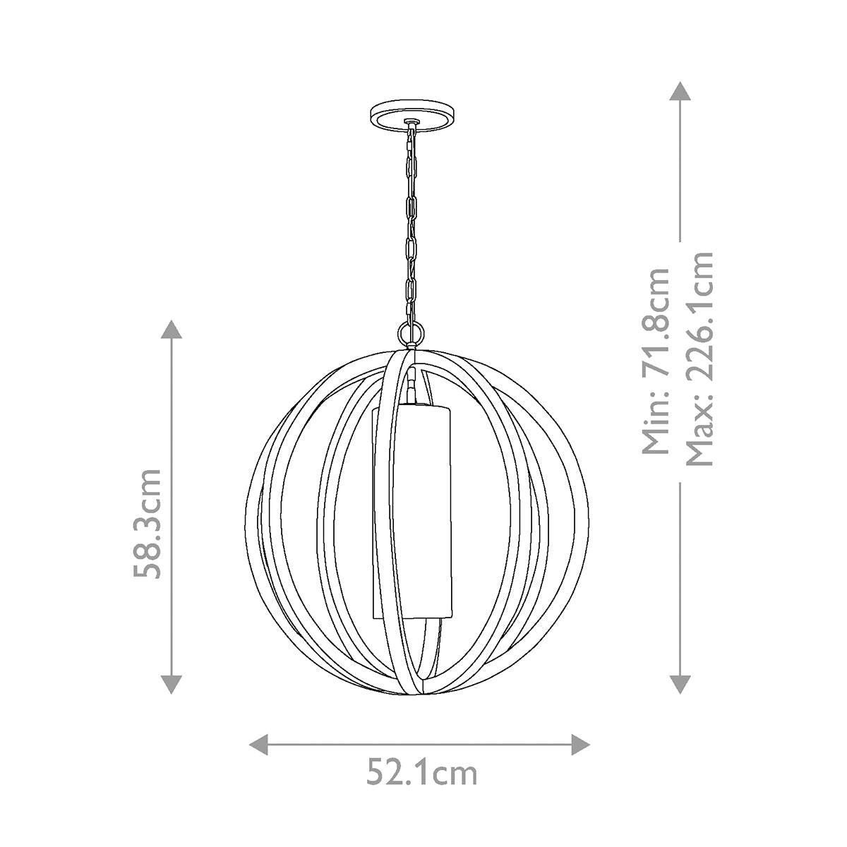 Feiss Allier Pendelleuchte Light Wood/Brushed Steel – Massskizze