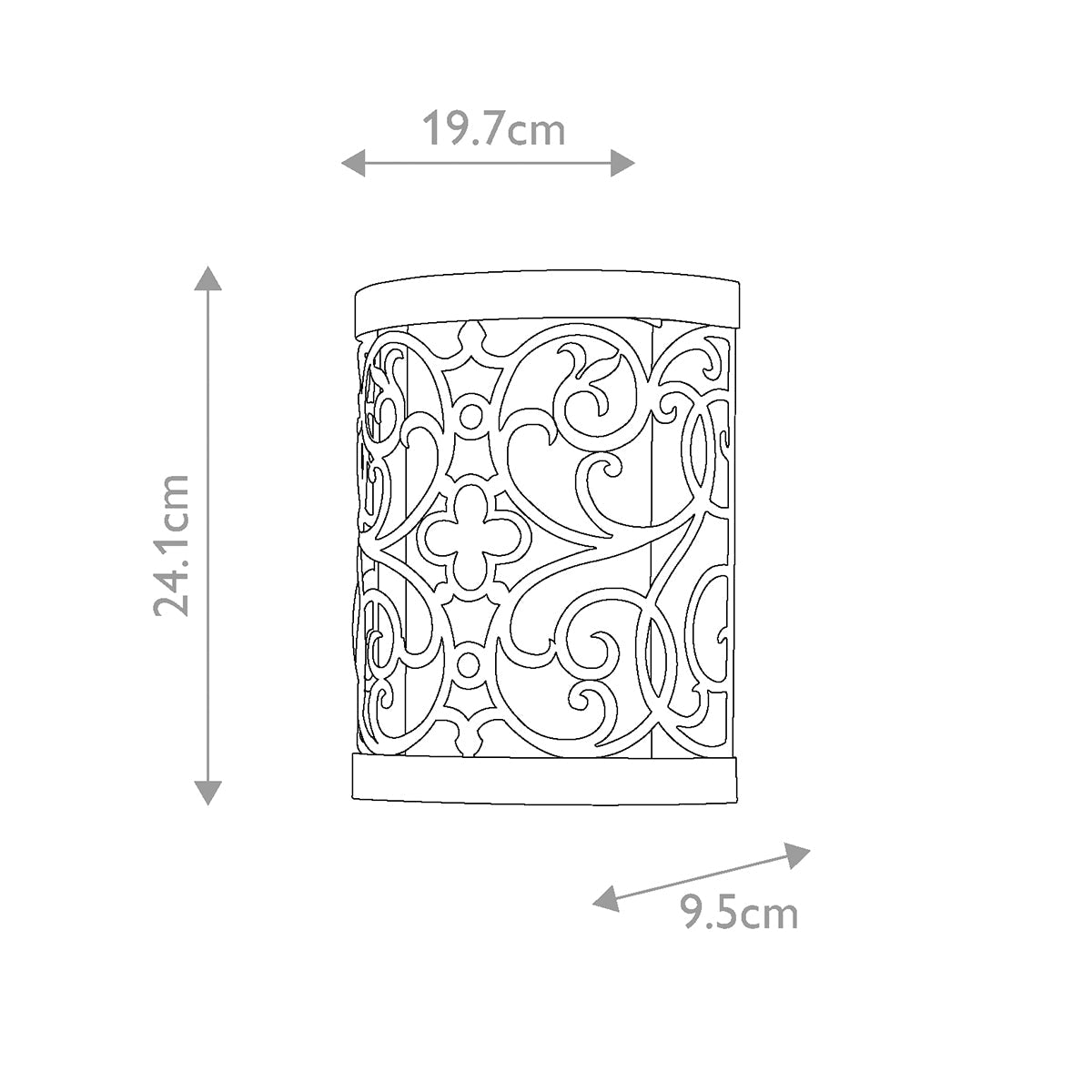 Feiss Arabesque Wandleuchte Silber – Massskizze