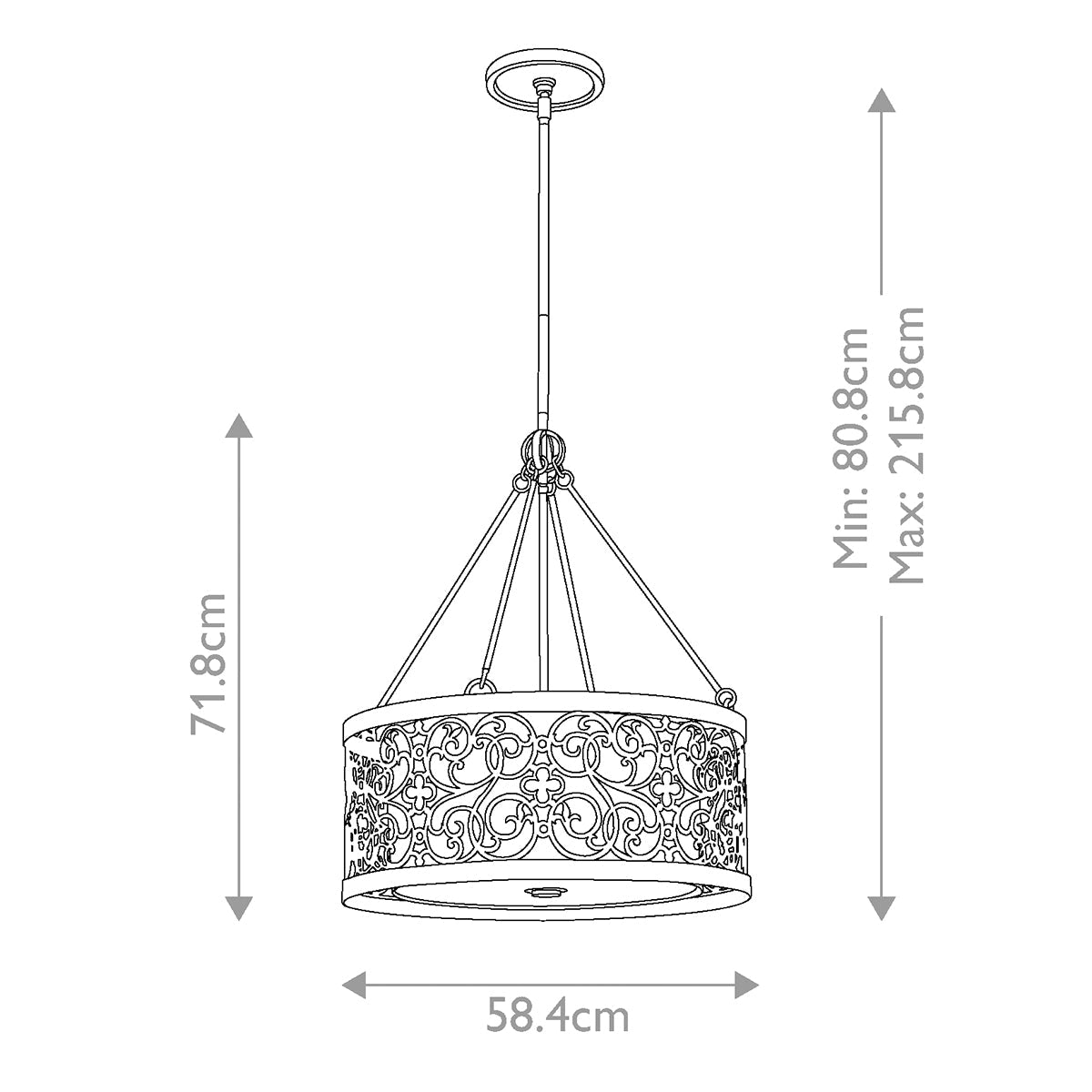 Feiss Arabesque Pendelleuchte Silber – Massskizze