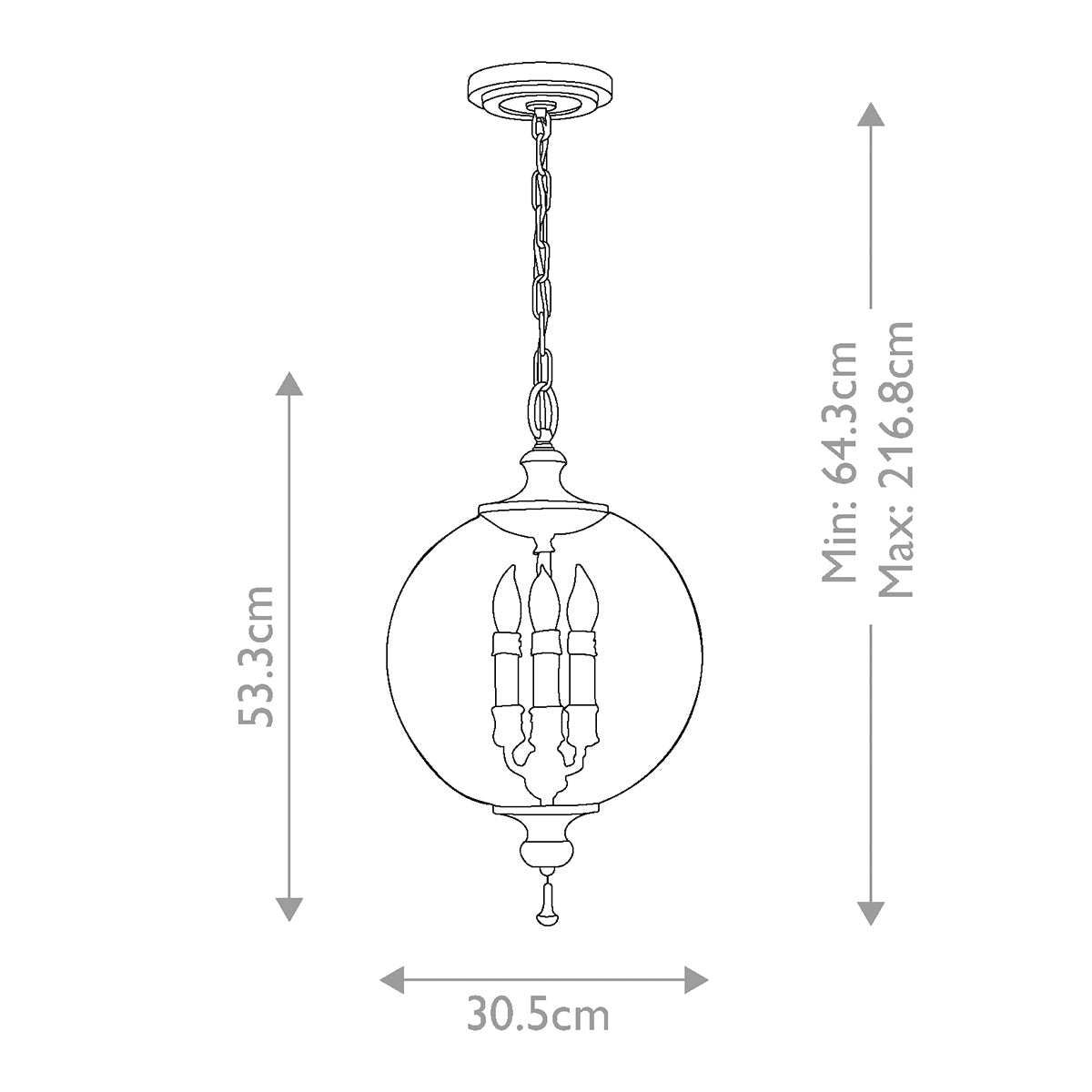 Feiss Argento Pendelleuchte Silber – Massskizze
