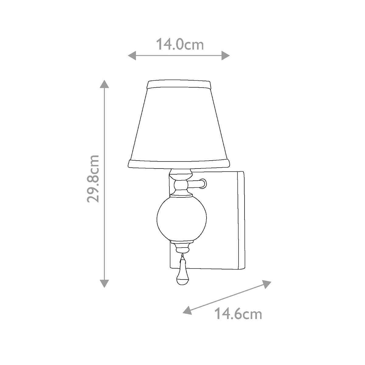Feiss Argento Wandleuchte Silber – Massskizze