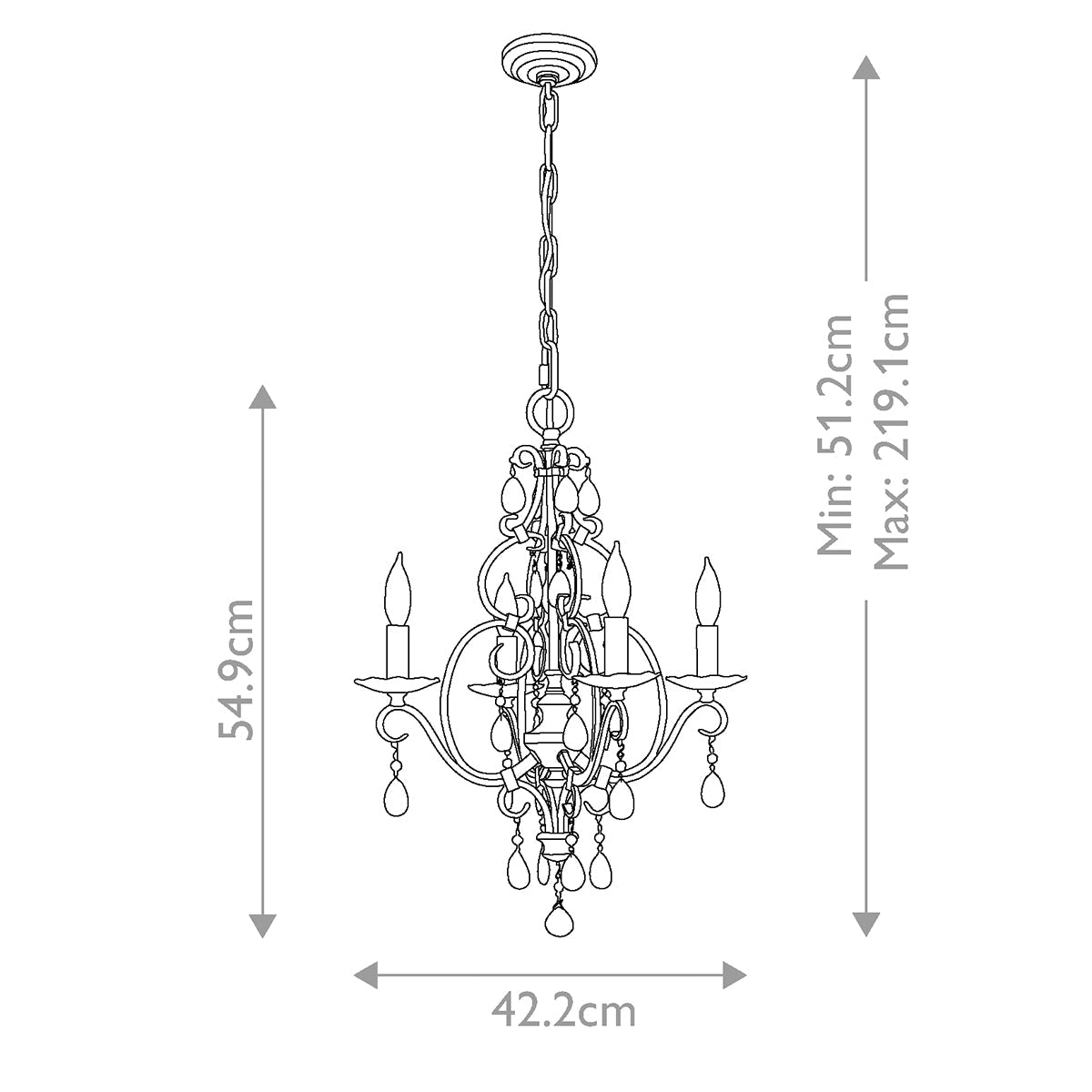 Feiss Chateau Kronleuchter Bronze – Massskizze