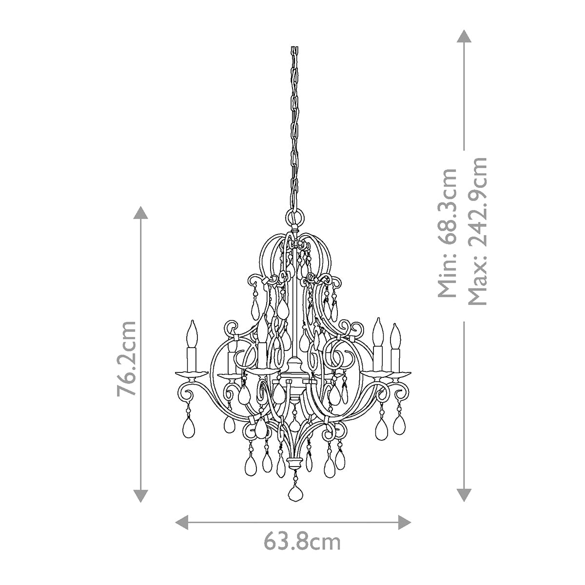 Feiss Chateau Kronleuchter Bronze – Massskizze