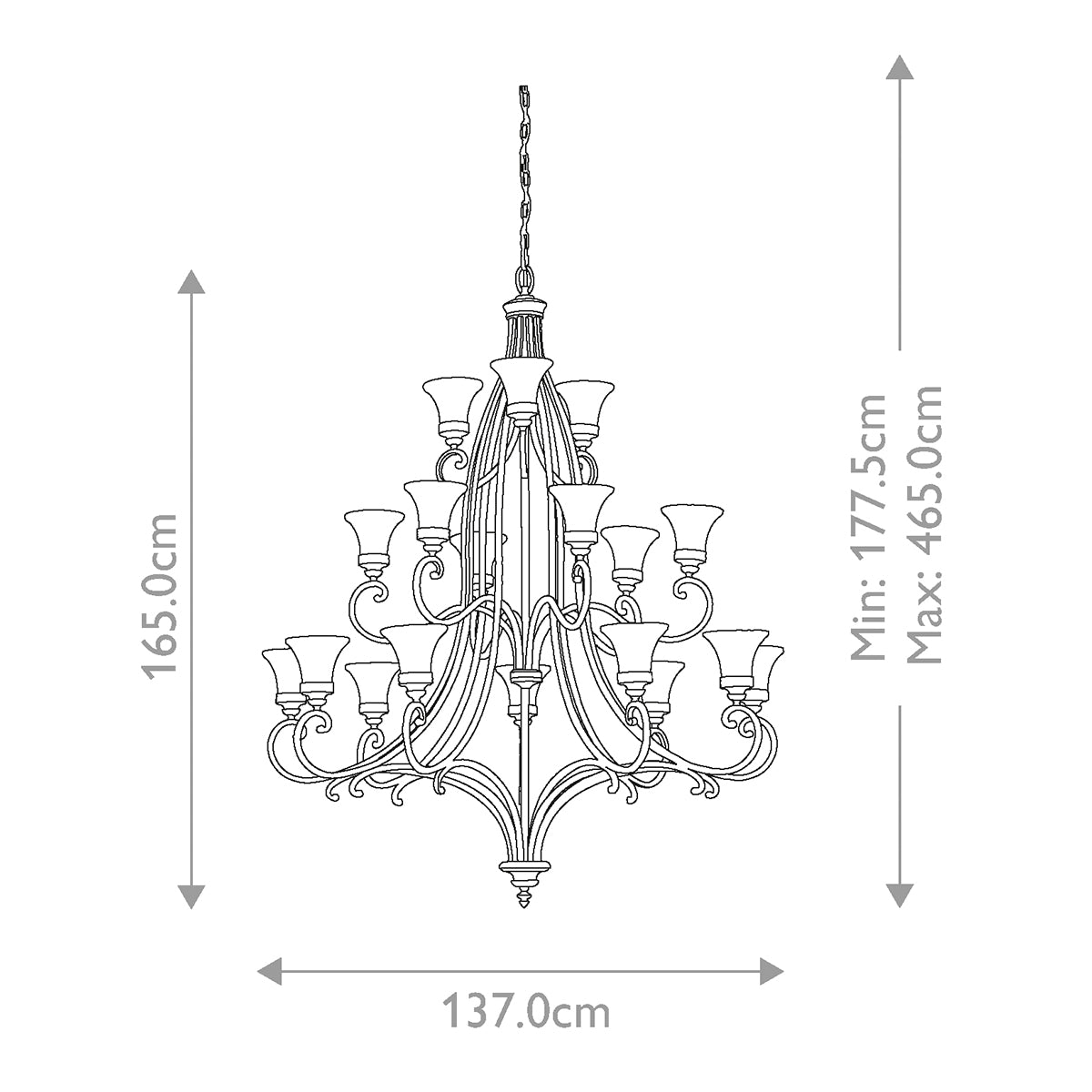 Feiss Drawing Kronleuchter Walnut – Massskizze