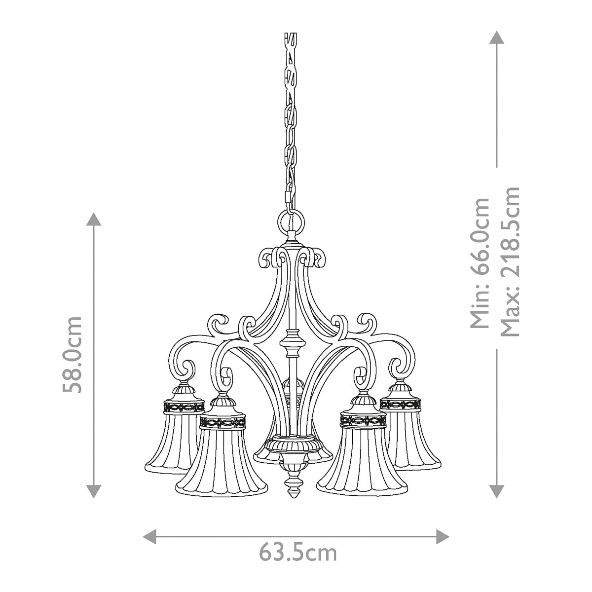 Feiss Drawing Kronleuchter Walnut – Massskizze