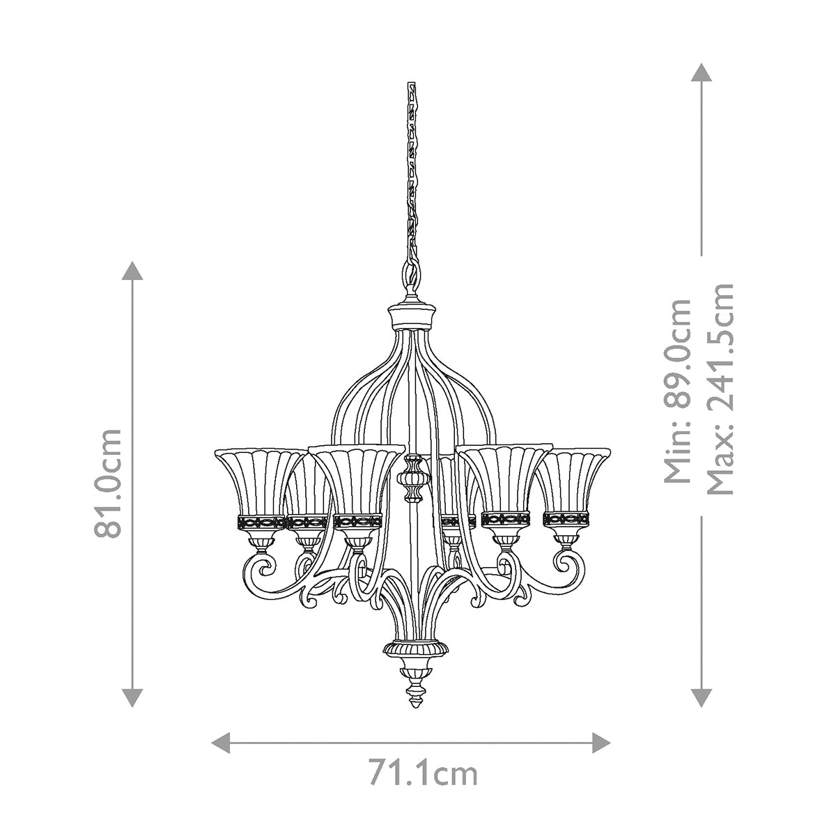 Feiss Drawing Kronleuchter Walnut – Massskizze