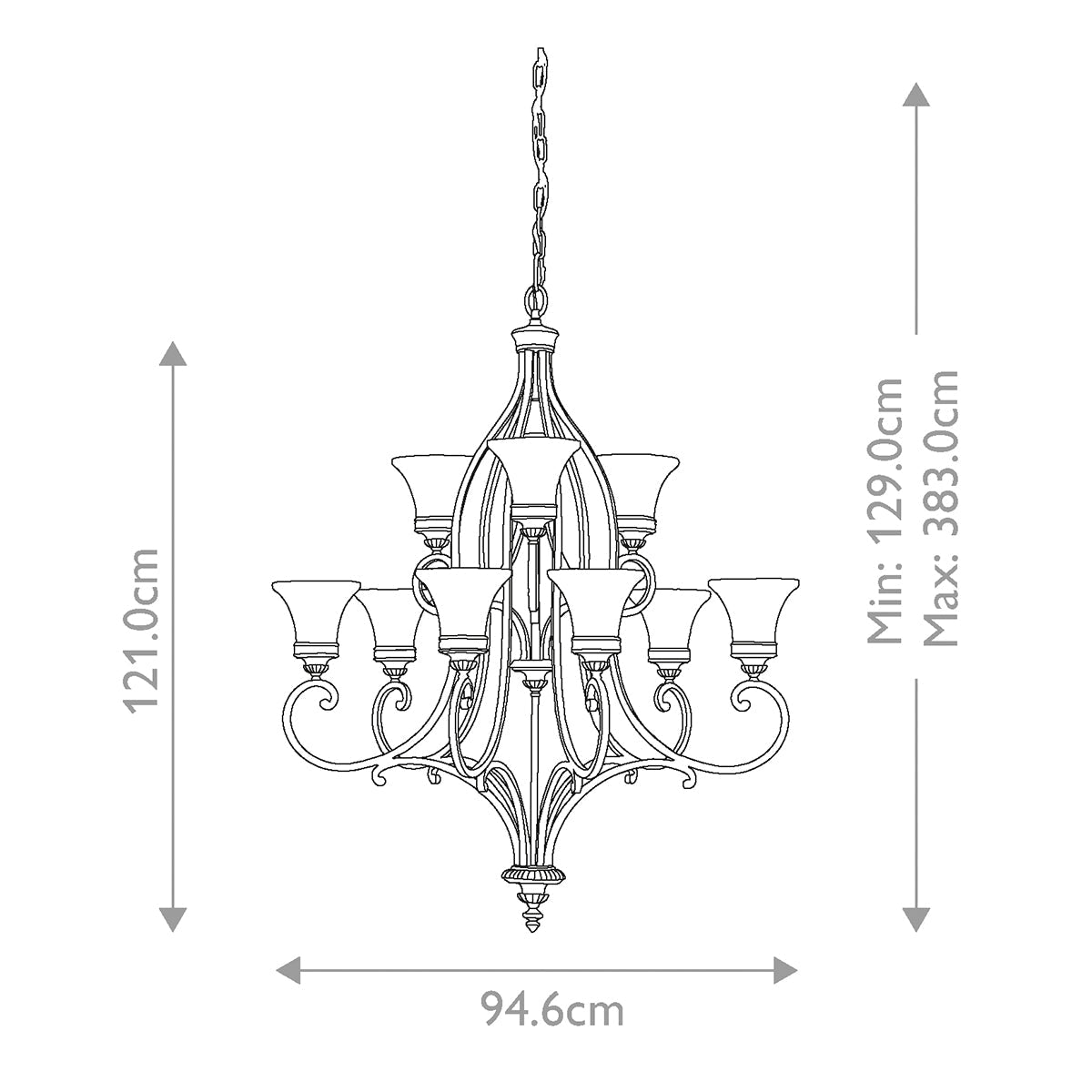 Feiss Drawing Kronleuchter Walnut – Massskizze