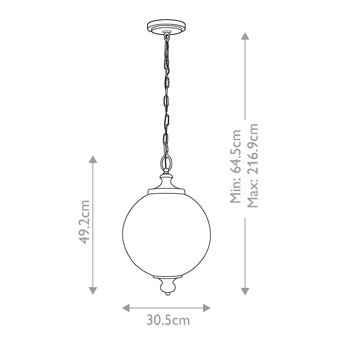 Feiss Parkman Pendelleuchte Nickel – Massskizze