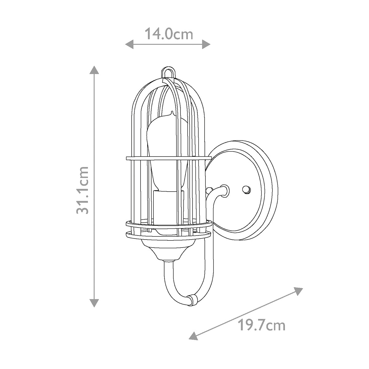 Feiss Urban Wandleuchte Messing – Massskizze