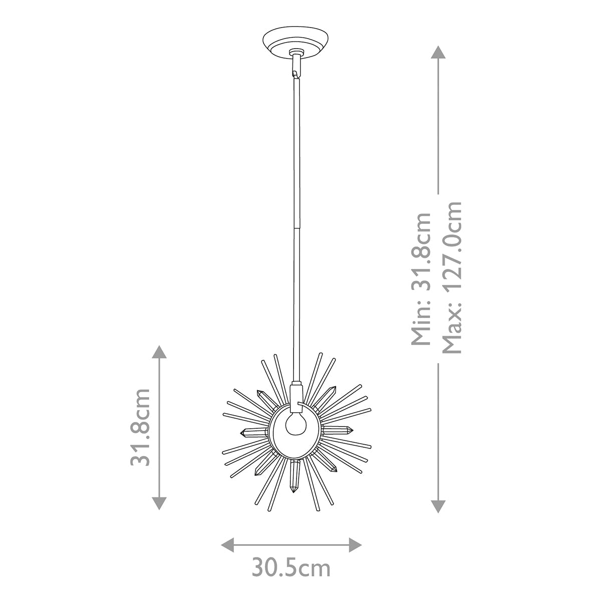 Elstead Sun Pendelleuchte Gold – Massskizze