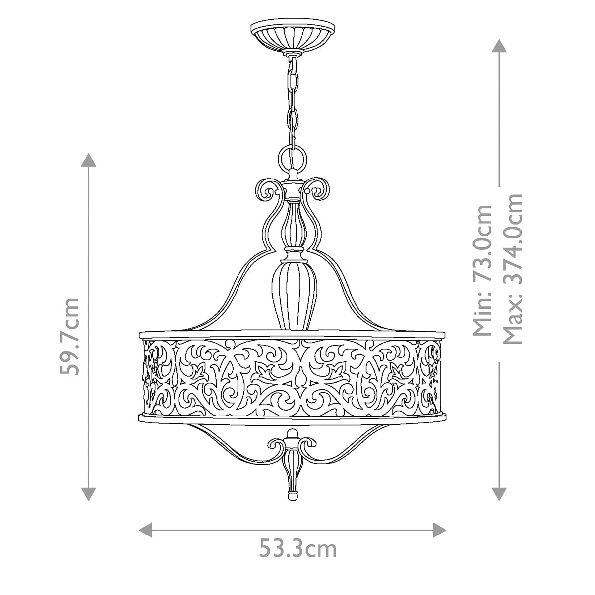 Hinkley Carabel Kronleuchter Brushed Champagne – Massskizze