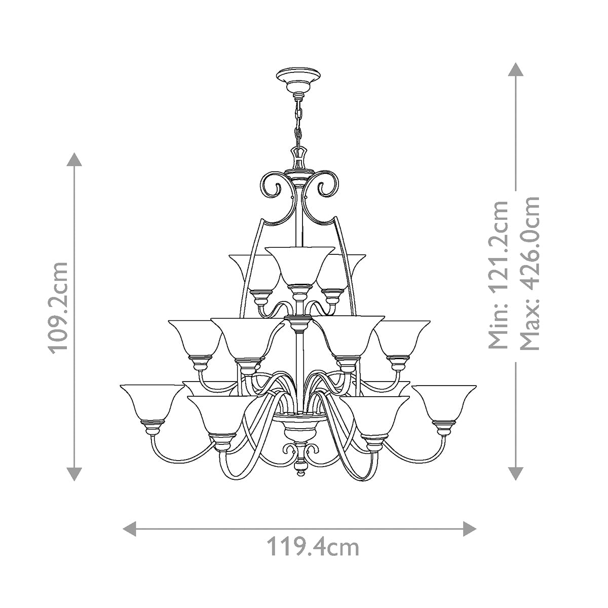 Hinkley Cello Kronleuchter Bronze – Massskizze