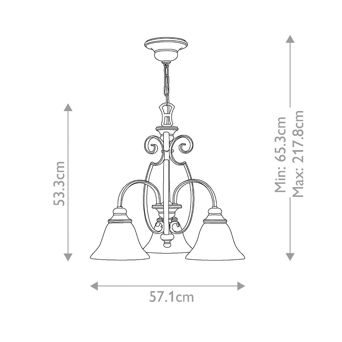 Hinkley Cello Kronleuchter Bronze – Massskizze