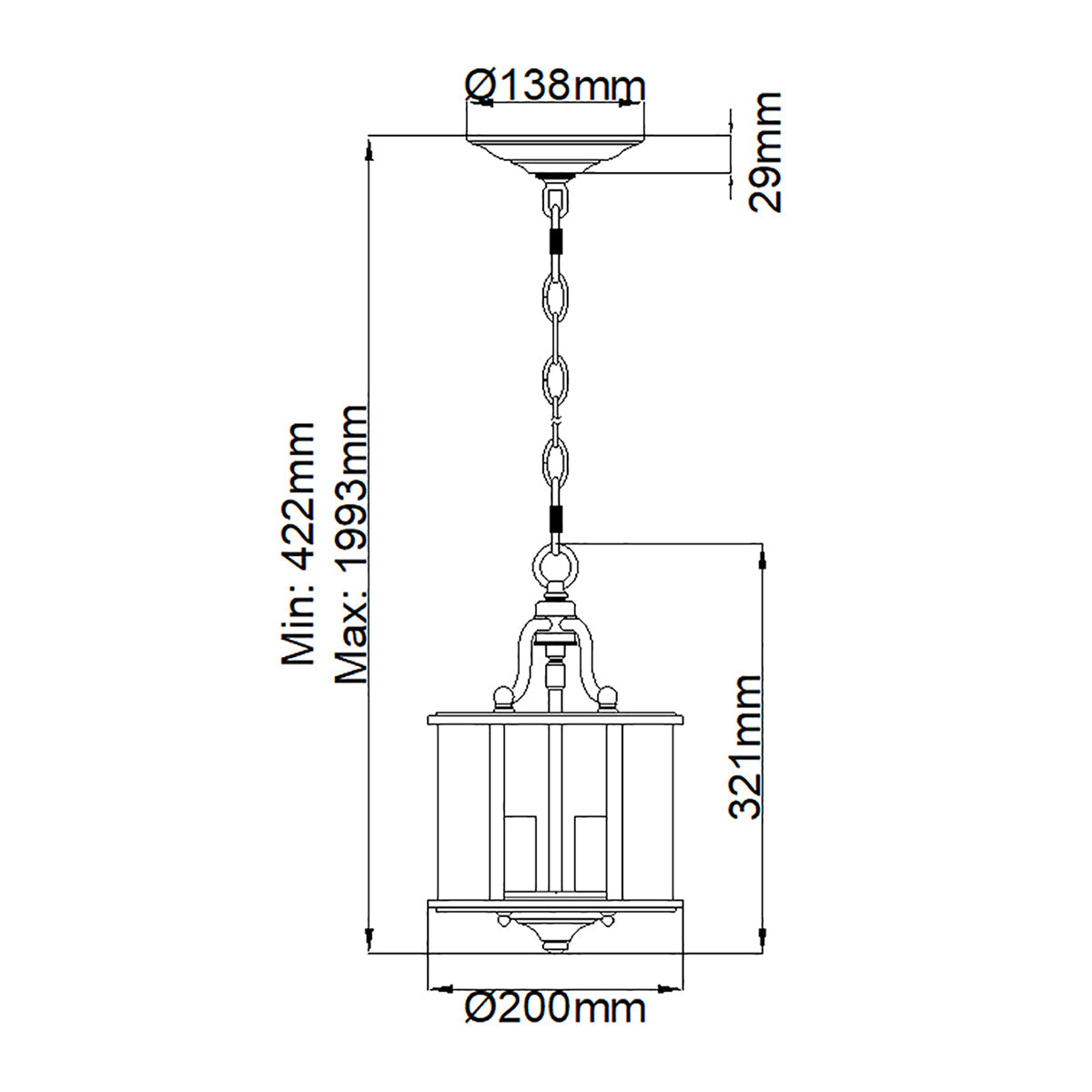 Hinkley Gentry Pendelleuchte Nickel – Massskizze