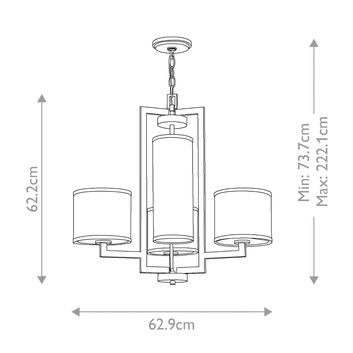 Hinkley Hampton Kronleuchter Nickel, Elfenbein – Massskizze