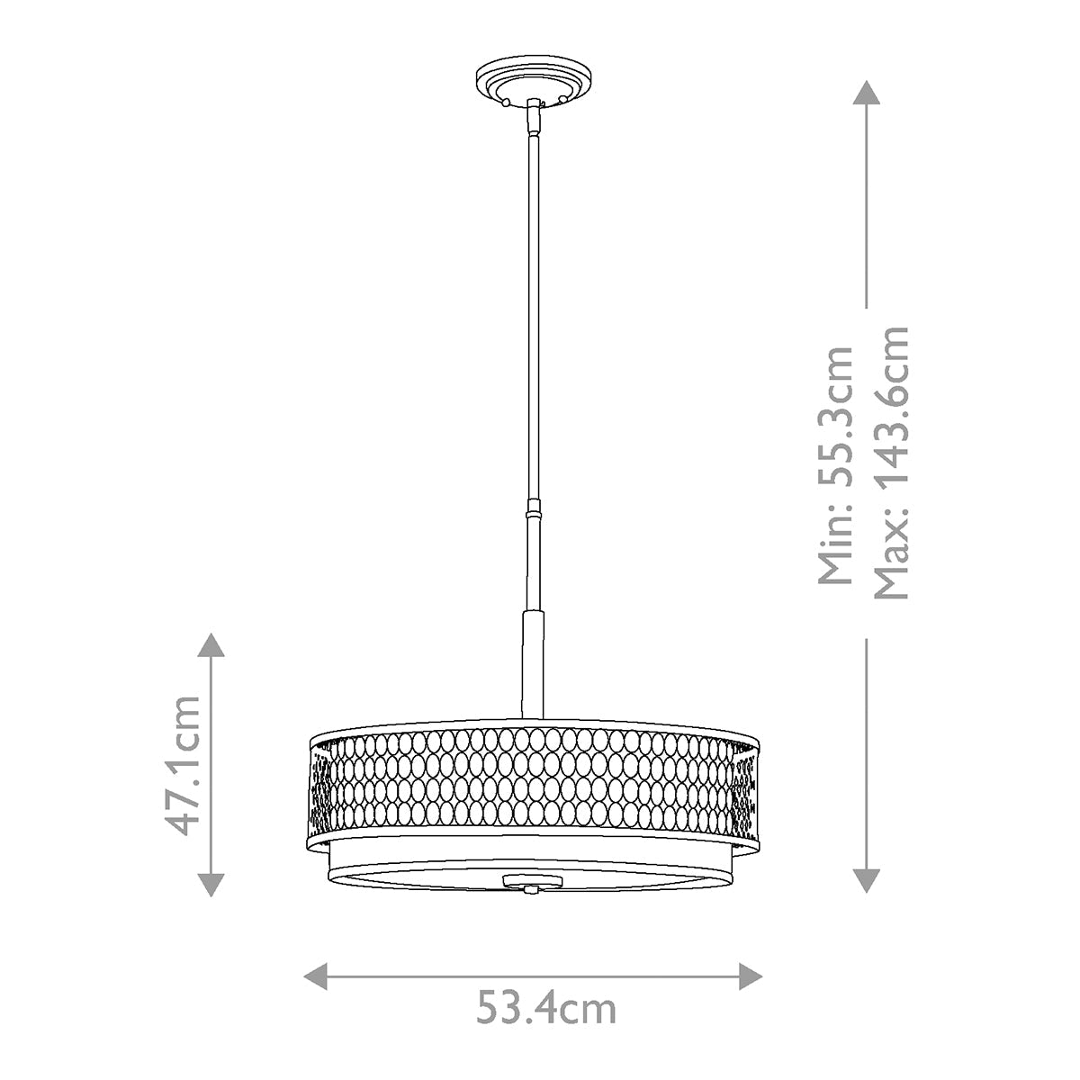 Hinkley/ Jules Pendelleuchte Nickel – Massskizze