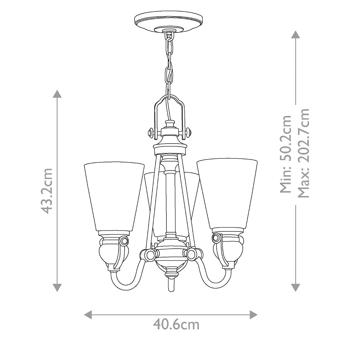 Hinkley Mayflower Kronleuchter Bronze – Massskizze