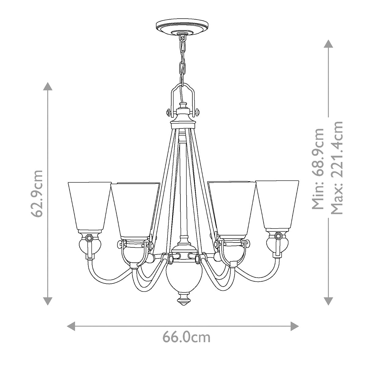 Hinkley Mayflower Kronleuchter Bronze – Massskizze