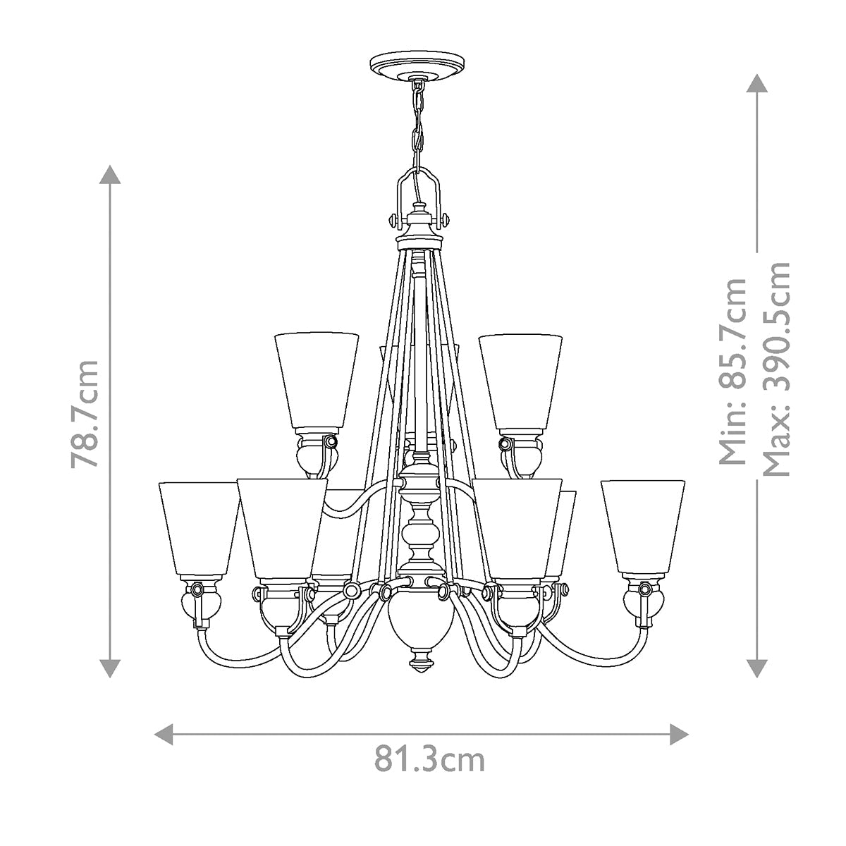 Hinkley Mayflower Kronleuchter Bronze – Massskizze